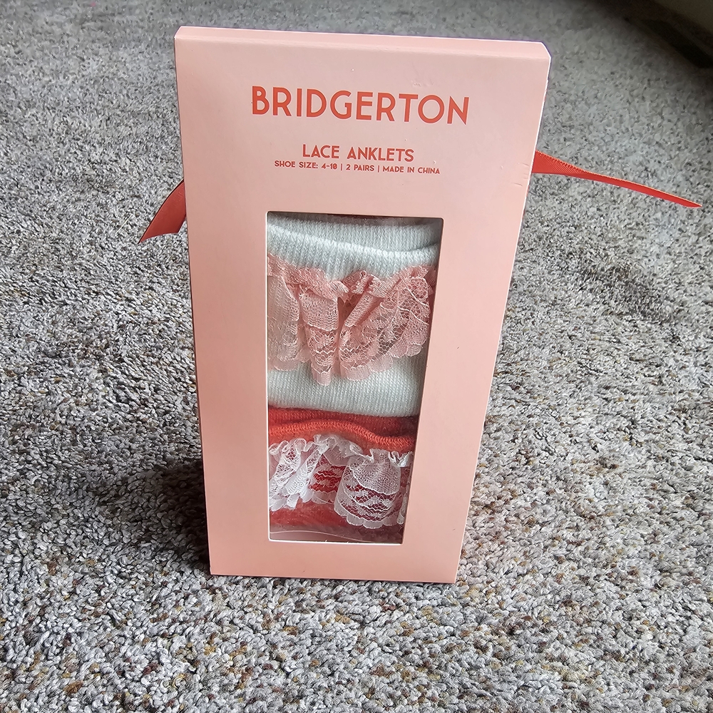 Netflix Bridgerton Lace Anklets - Pink and White Shoe Size 4-10
